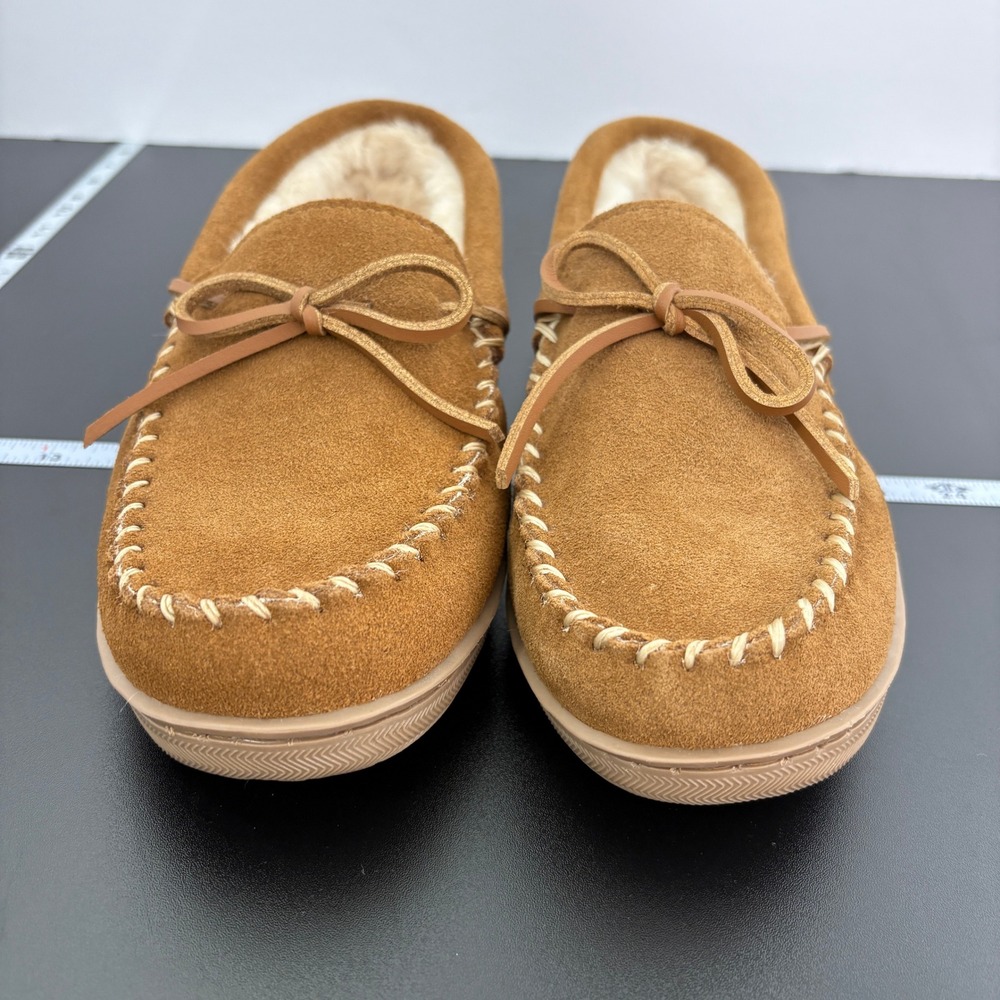 MyPillow Women Moccasin My Slippers Size 8 Brown Leather Suede Faux Fur 74020-03